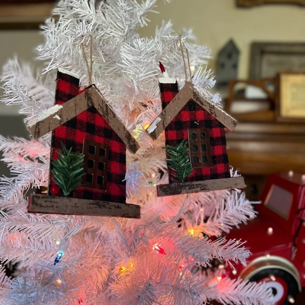 2x Vintage Christmas House Ornaments